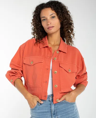 Liverpool Los Angeles Women's Cropped Oversized Denim Jacket In Brown