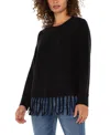 Liverpool Los Angeles Womens Fringe Knit Pullover Sweater In Black