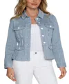 Liverpool Los Angeles Stripe Peplum Trucker Jacket In Chambray S