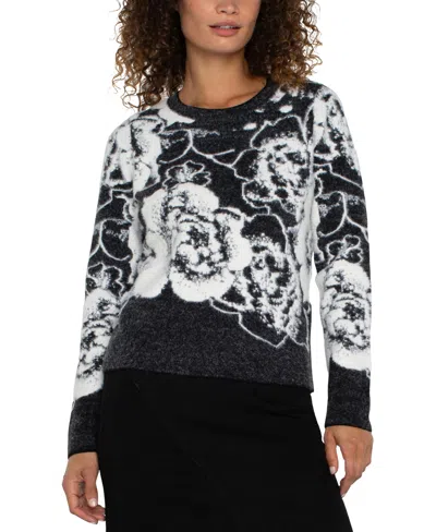 Liverpool Los Angeles Women's Floral Crewneck Sweater In Black White Floral