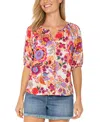 Liverpool Los Angeles Floral Puff Sleeve Button-up Top In Floral Paradise Multi
