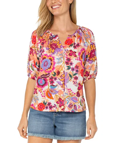 LIVERPOOL LOS ANGELES WOMEN'S FLORAL SHORT-SLEEVE BLOUSE