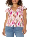 Liverpool Los Angeles Women's Flutter Sleeve Button Front Knit Top In Multi