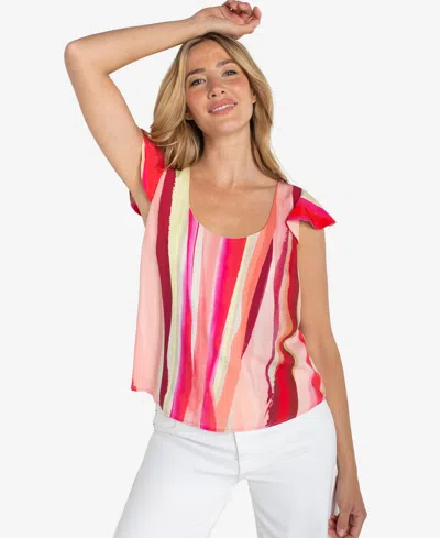 Liverpool Los Angeles Print Flutter Sleeve Top In Multi