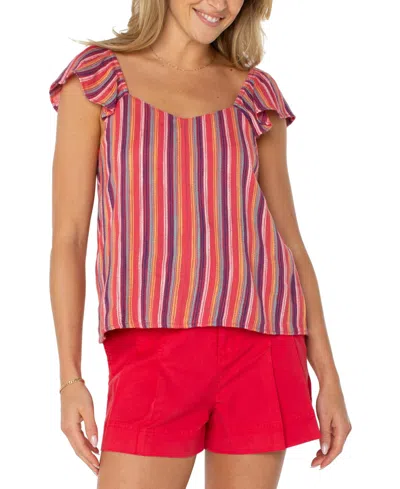 LIVERPOOL LOS ANGELES WOMEN'S FLUTTER SLEEVE STRIPED TOP