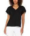 Liverpool Los Angeles Women's Flutter-sleeve V-neck T-shirt In Black