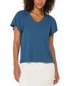 Liverpool Los Angeles Women's Flutter-sleeve V-neck T-shirt In French Blue