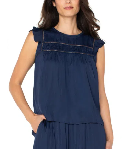 Liverpool Los Angeles Women's Flutter-sleeve Woven Blouse In Navy