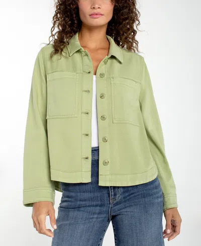 Liverpool Los Angeles High Low Denim Shacket In Green