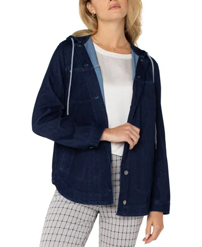 Liverpool Los Angeles Women's Hooded Denim Shirt Jacket In Indigo Rose