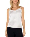 Liverpool Los Angeles Women's Lace Trim Satin Tank Top In White