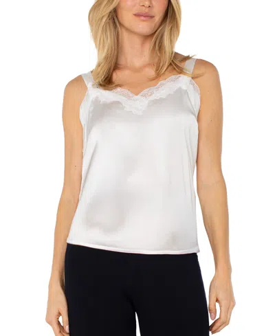 Liverpool Los Angeles Women's Lace Trim Satin Tank Top In White