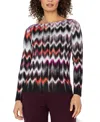 Liverpool Los Angeles Petite Long-sleeve Boat Neck Top In Multi