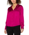 Liverpool Los Angeles Women's Long-sleeve Button-front Satin Shirt In Pink