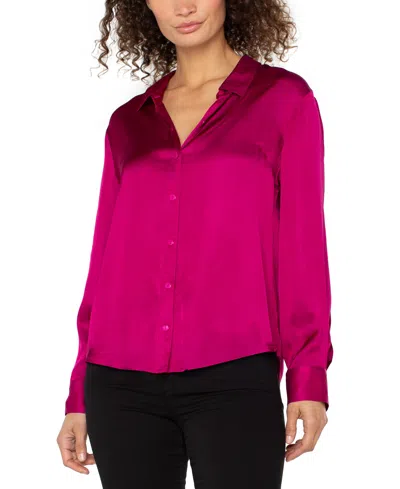 Liverpool Los Angeles Women's Long-sleeve Button-front Satin Shirt In Pink