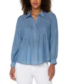 Liverpool Los Angeles Petite Long-sleeve Popover Woven Blouse In Bridgeton Light