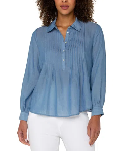 LIVERPOOL LOS ANGELES WOMEN'S LONG SLEEVE PINTUCK WOVEN TOP