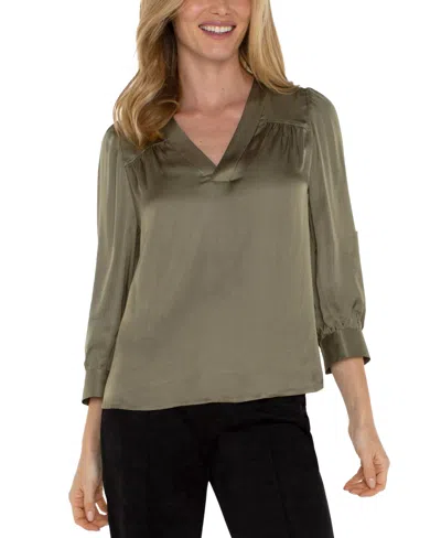 Liverpool Los Angeles Women's Long-sleeve Pleated Top In Spanish Olive