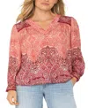 Liverpool Los Angeles Paisley Relaxed V-neck Top In Mauve Ombre Paisley