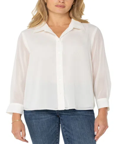 Liverpool Los Angeles Women's Long Sleeve Woven Shirt With Pleated Back Top In Ivory