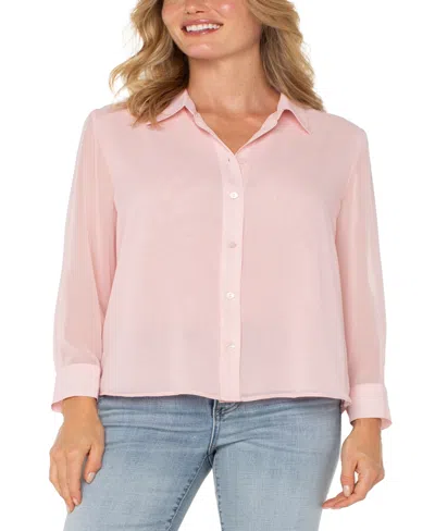 Liverpool Los Angeles Women's Long Sleeve Woven Shirt With Pleated Back Top In Soft Pink