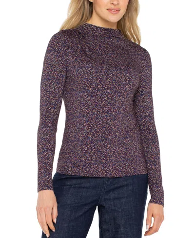 Liverpool Los Angeles Mock Neck Gathered Top In Purple