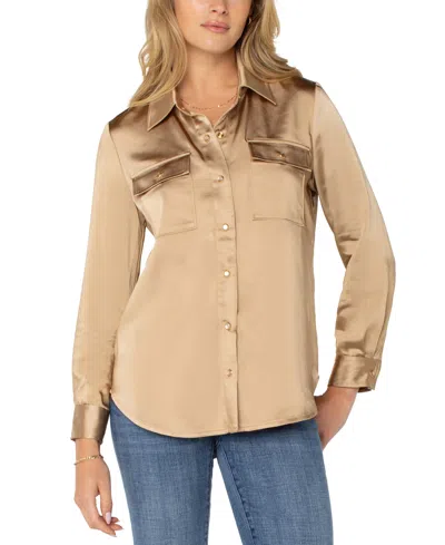 Liverpool Los Angeles Women's Longline Shacket In Gold Coin