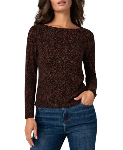 Liverpool Los Angeles Women's Long-sleeve Boat Neck Jersey-knit Blouse In Black,rust Dots