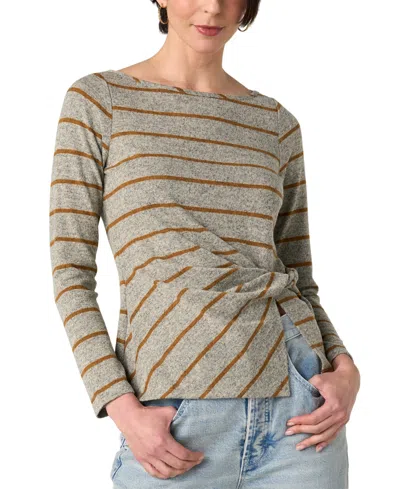 Liverpool Los Angeles Boat Neck Twist Front Top In Gray