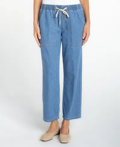 Liverpool Los Angeles Women's Mid Rise Easy Crop Linen Denim Pants In Blue