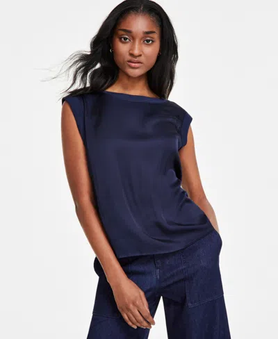 Liverpool Los Angeles Women's Mixed-media Sleeveless Top In Navy