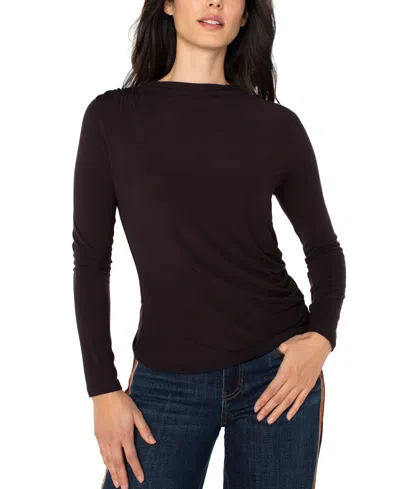 LIVERPOOL LOS ANGELES WOMEN'S MOCK-NECK LONG-SLEEVE SHIRRED KNIT TOP