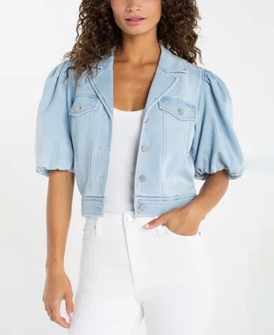 Liverpool Los Angeles Puff Sleeve Cropped Denim Trucker Jacket In Blue