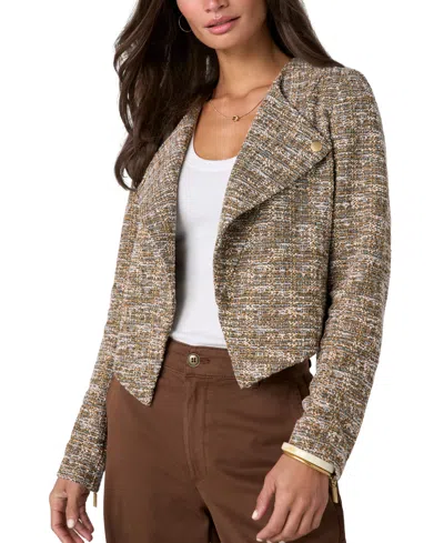 Liverpool Los Angeles Collarless Boucle Moto Jacket In Brown
