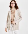 Liverpool Los Angeles Women's Plaid Boucle Boyfriend Blazer In Cream Tan Plaid