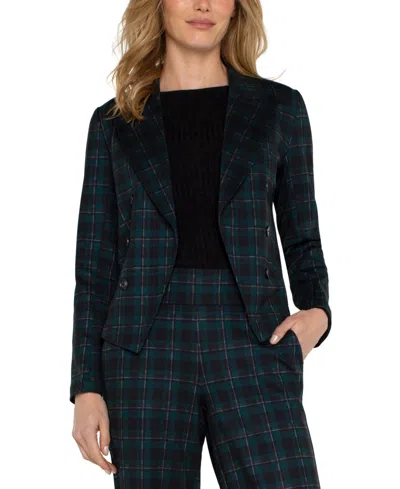 Liverpool Los Angeles Women's Plaid Knit Open-front Blazer In Dark Forest Tartain Plaid
