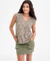 Liverpool Los Angeles Womens Printed Ruched Shoulder V Neck Top Mini Cargo Skort In Multi