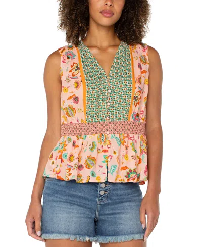 LIVERPOOL LOS ANGELES WOMEN'S PRINTED SLEEVELESS PEPLUM TOP