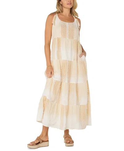 LIVERPOOL LOS ANGELES WOMEN'S PRINTED TEXTURED COTTON SLEEVELESS MAXI DRESS