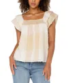 Liverpool Los Angeles Petite Cotton Frayed Square-neck Top In Neutral