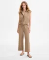 Liverpool Los Angeles Womens Sleeveless Collared Elastic Back Top Pull On Wide Leg Crop Pants In Brown
