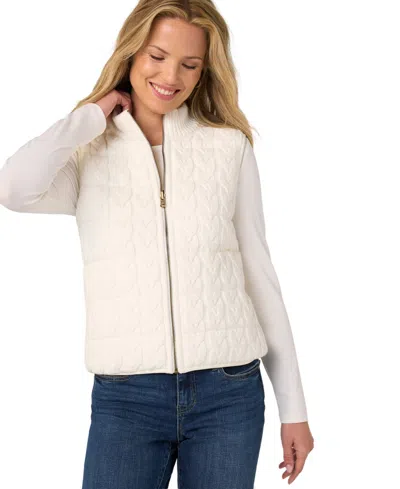 Liverpool Los Angeles Women's Reversible Quilted Cable-knit Sweater Vest In Cream