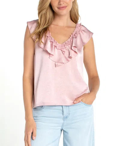 Liverpool Los Angeles Ruffle Sleeveless Mixed Media Top In Pink