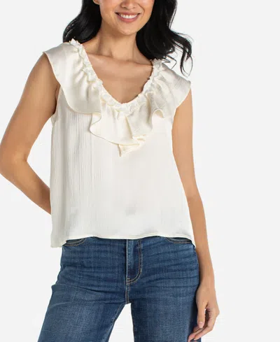 Liverpool Los Angeles Ruffle Sleeveless Mixed Media Top In White
