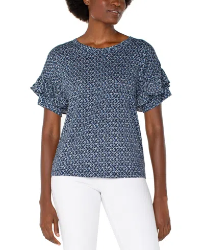LIVERPOOL LOS ANGELES WOMEN'S RUFFLE HALF SLEEVE KNIT TOP