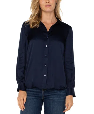 Liverpool Los Angeles Women's Satin Button-front Shirt In Dark Navy