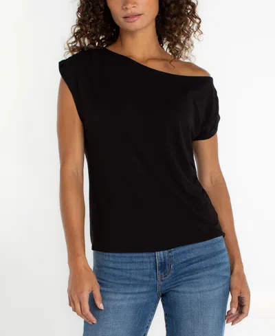 Liverpool Los Angeles Short Sleeve Asymetric Off-shoulder Knit Top In Black