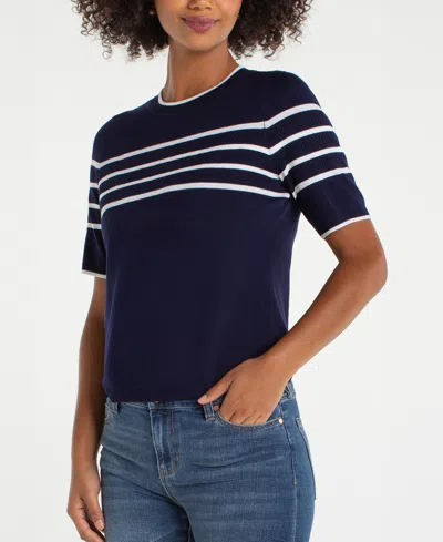 Liverpool Los Angeles Women's Short-sleeve Crewneck Sweater In Blue