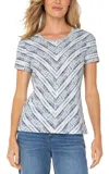 Liverpool Los Angeles Liverpool Plus Size Ikat-print Mitered Knit Short-sleeve Top In Indigo Ikat Stripe