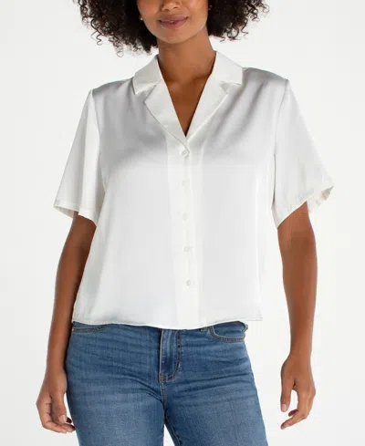 Liverpool Los Angeles Women's Short-sleeve Satin Camp Shirt In White